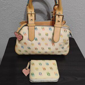 Dooney & Bourke Yellow and Rainbow Signature Monogram Medium Satchel Set Vintage
